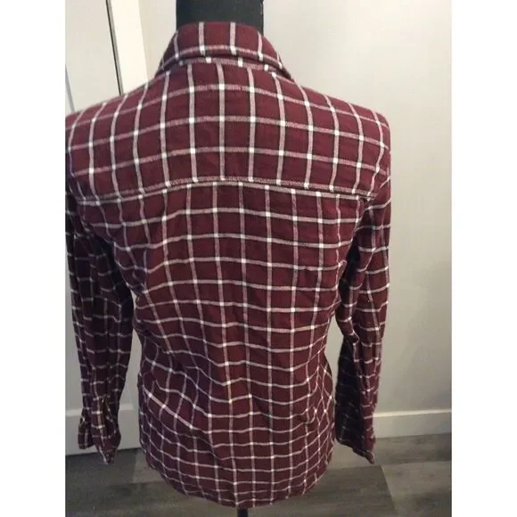 Hollister Medium M Checked Flannel Long Sleeve Button Up Shirt Burgandy Cotton - Picture 2 of 4